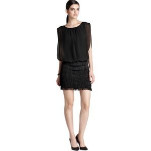 Aiden by Aiden Mattox Fringe Detail Chiffon Blouson Dress